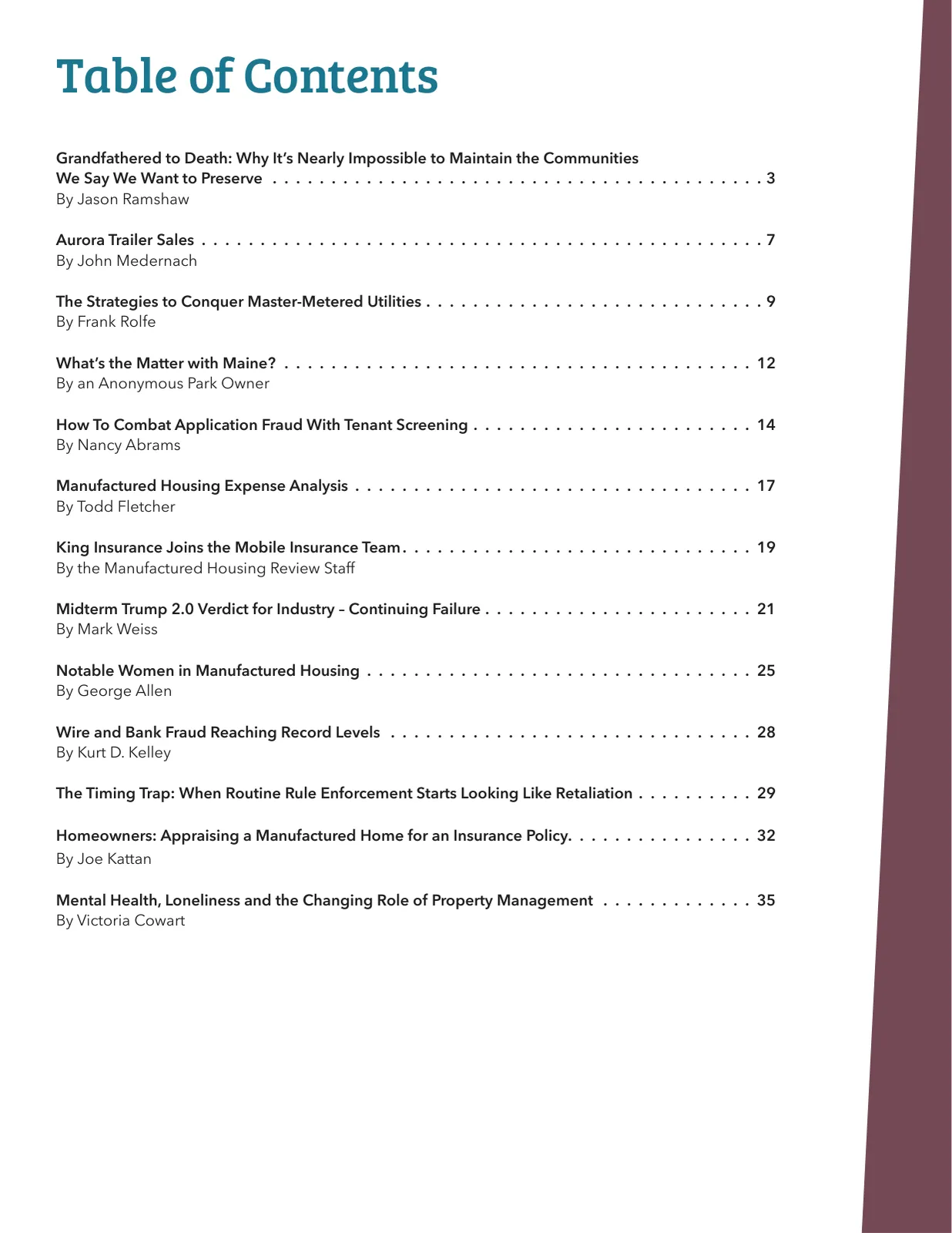 Page 2 of Manufactured Housing Review 2026 Q3