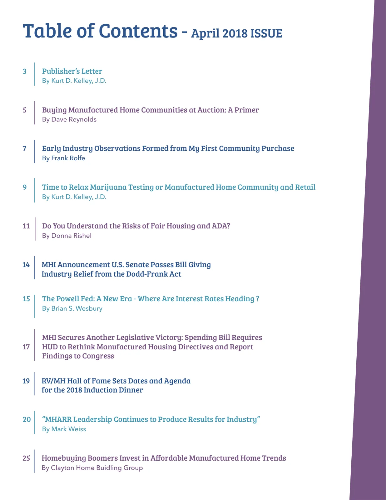 Page 2 of Manufactured Housing Review April 2018