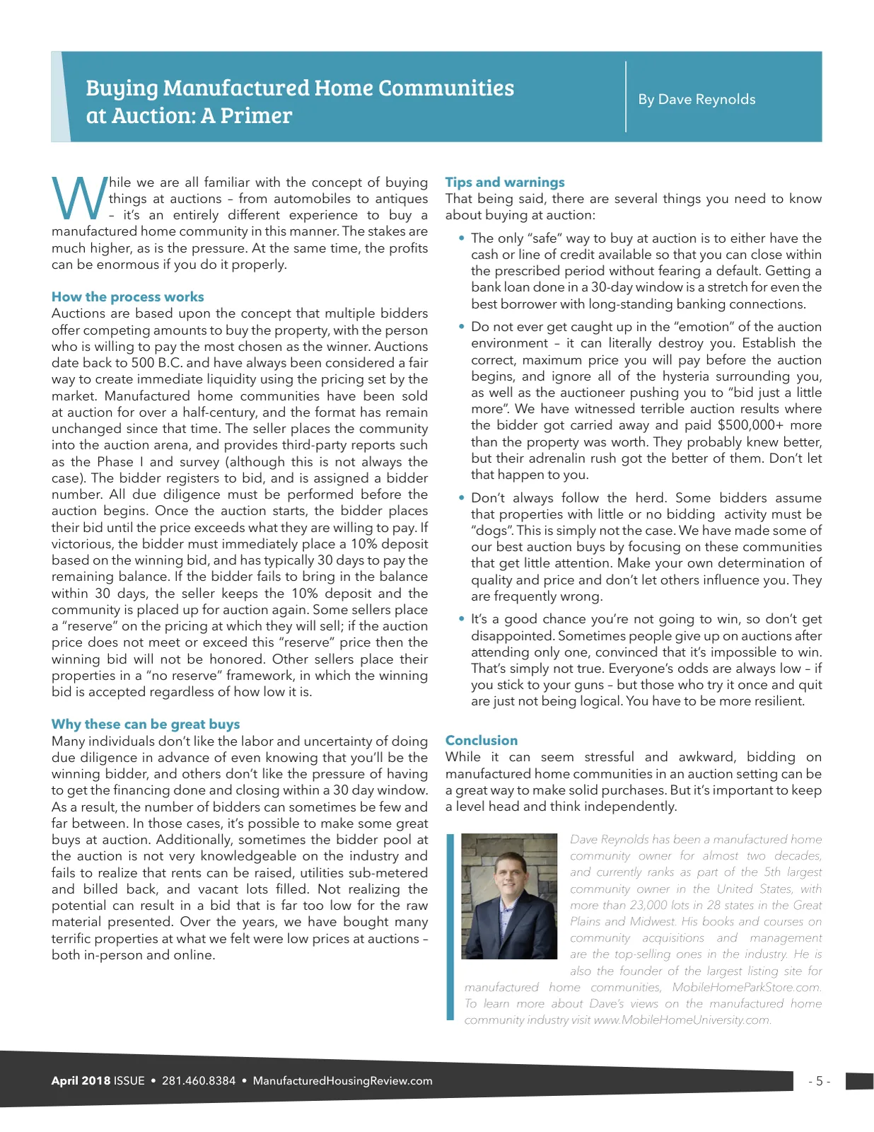 Page 5 of Manufactured Housing Review April 2018