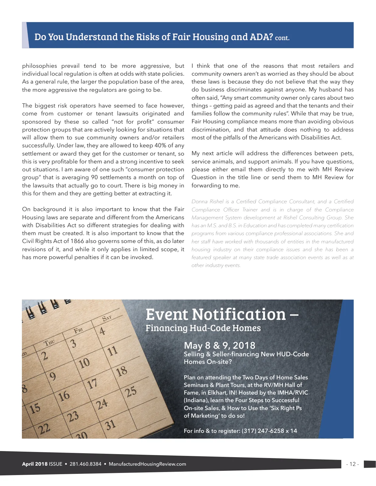 Page 12 of Manufactured Housing Review April 2018