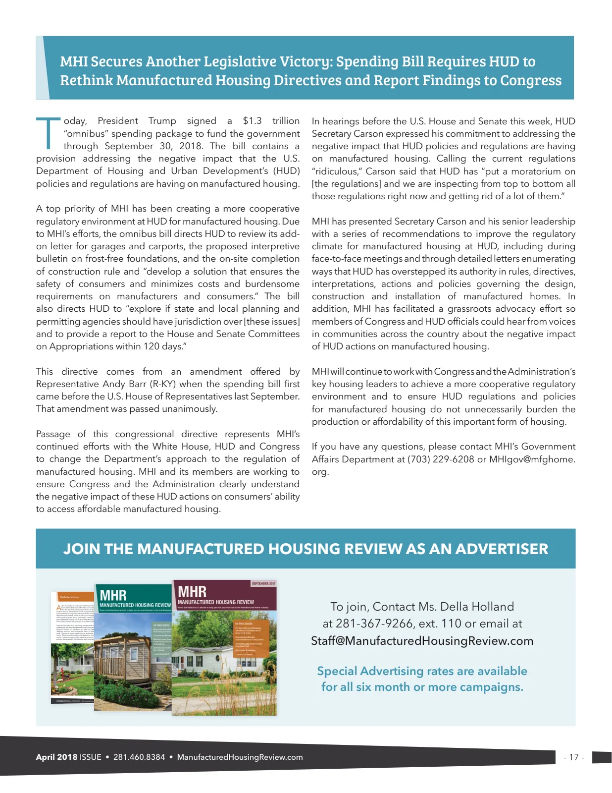Page 17 of Manufactured Housing Review April 2018