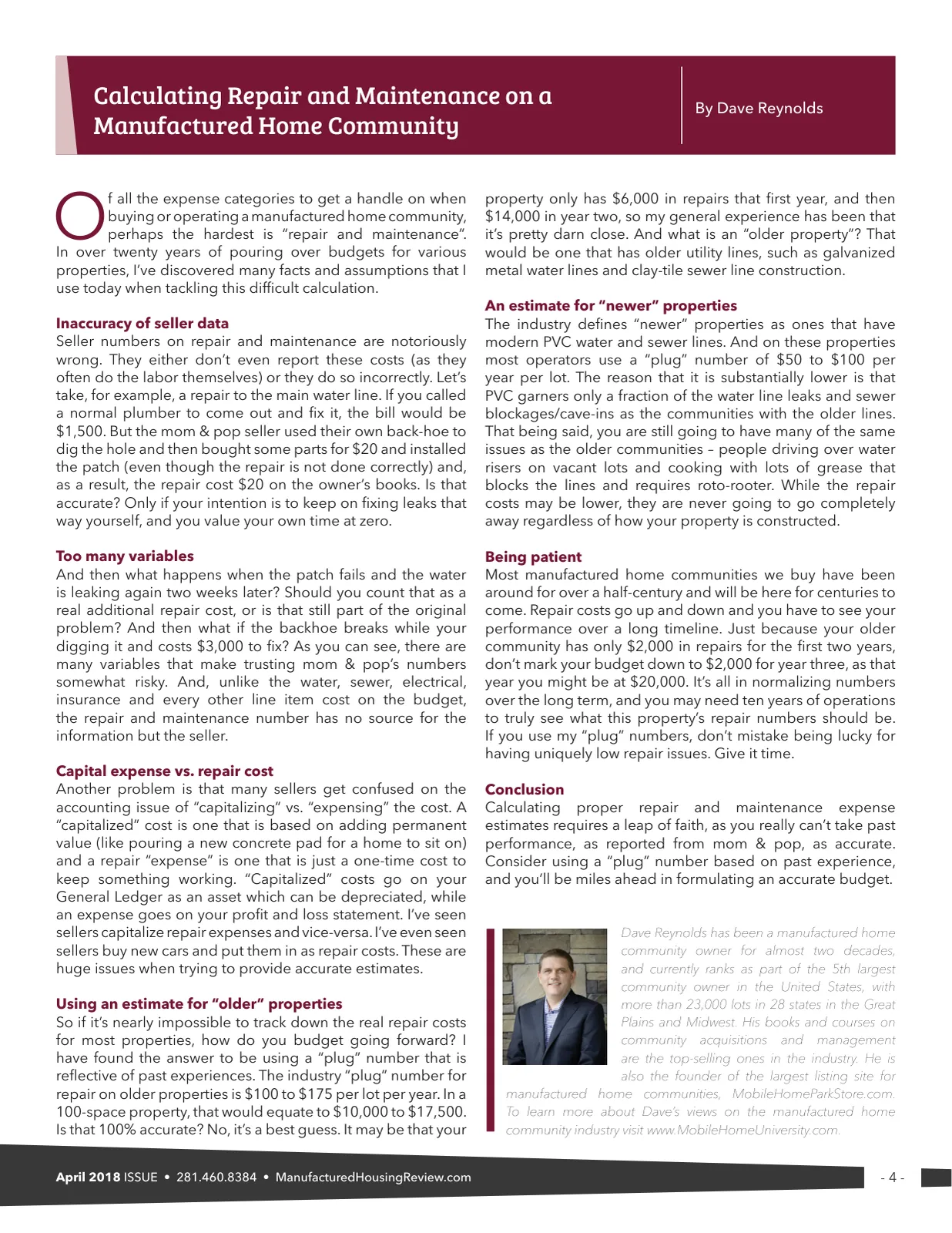 Page 4 of Manufactured Housing Review August 2018