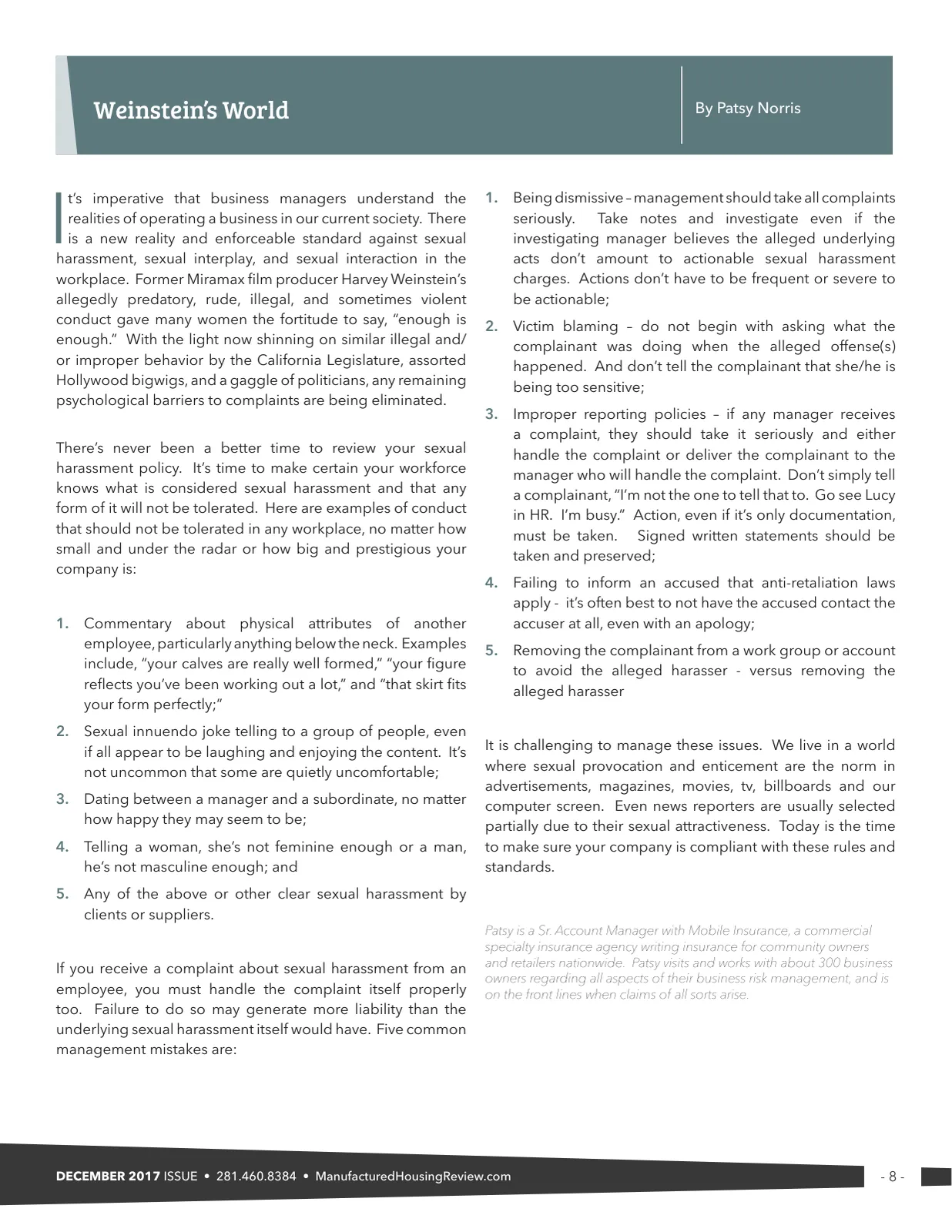Page 8 of Manufactured Housing Review December 2017