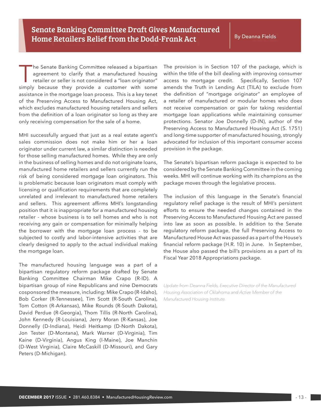 Page 13 of Manufactured Housing Review December 2017
