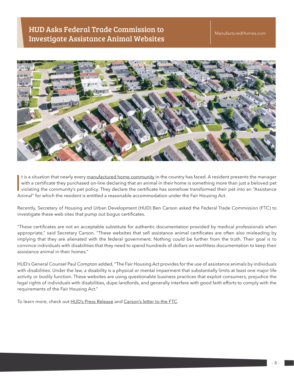 Page 8 of Manufactured Housing Review 2019 Q4