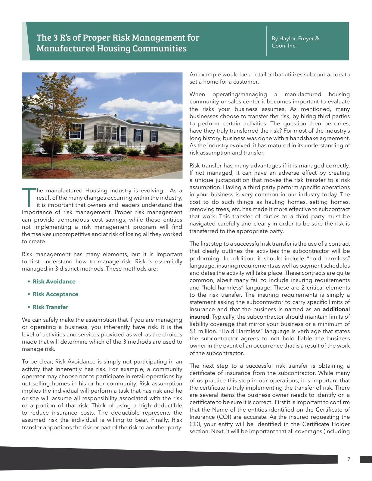 Page 7 of Manufactured Housing Review 2020 Q4