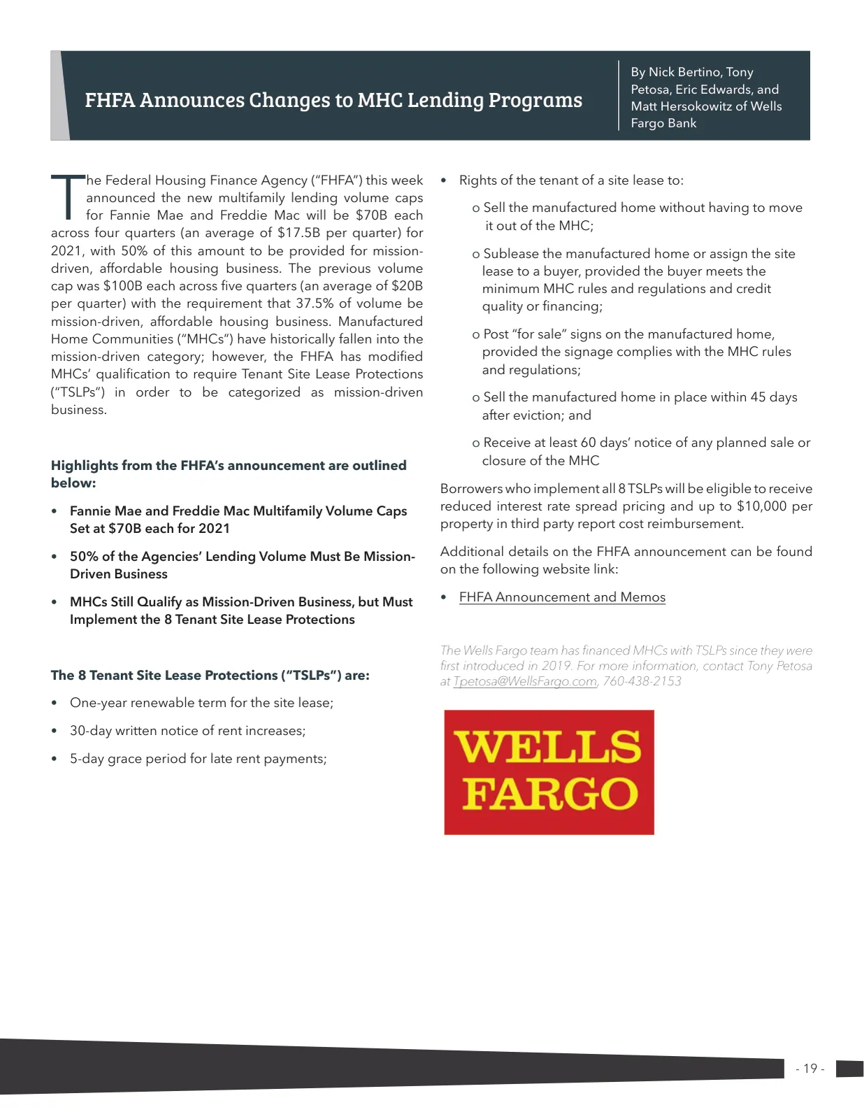 Page 19 of Manufactured Housing Review 2020 Q4