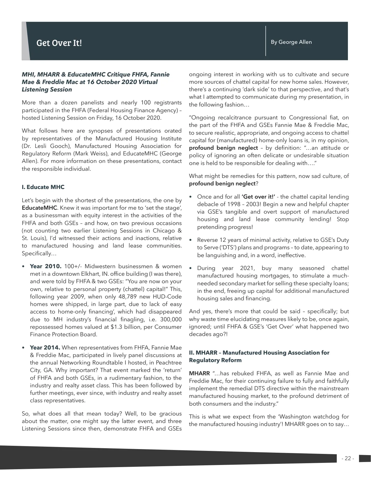 Page 22 of Manufactured Housing Review 2020 Q4