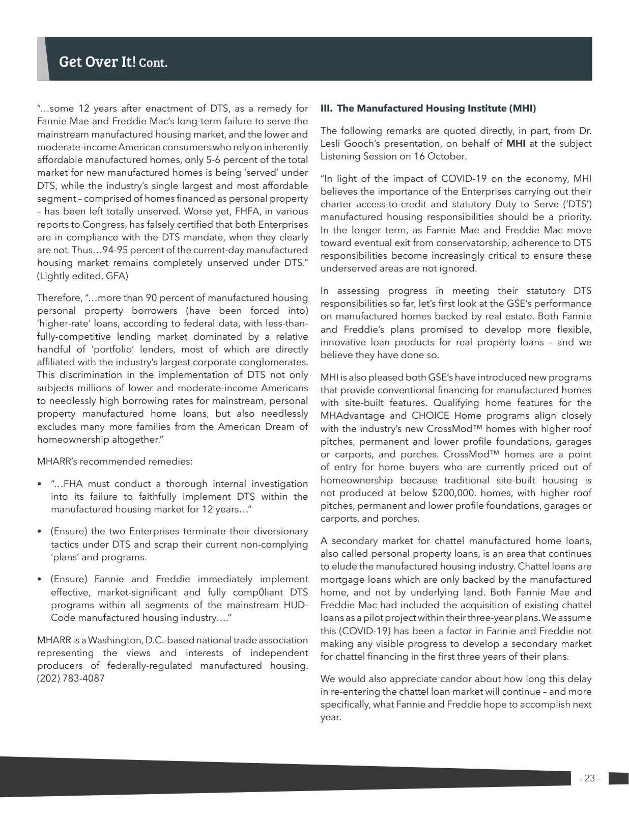 Page 23 of Manufactured Housing Review 2020 Q4