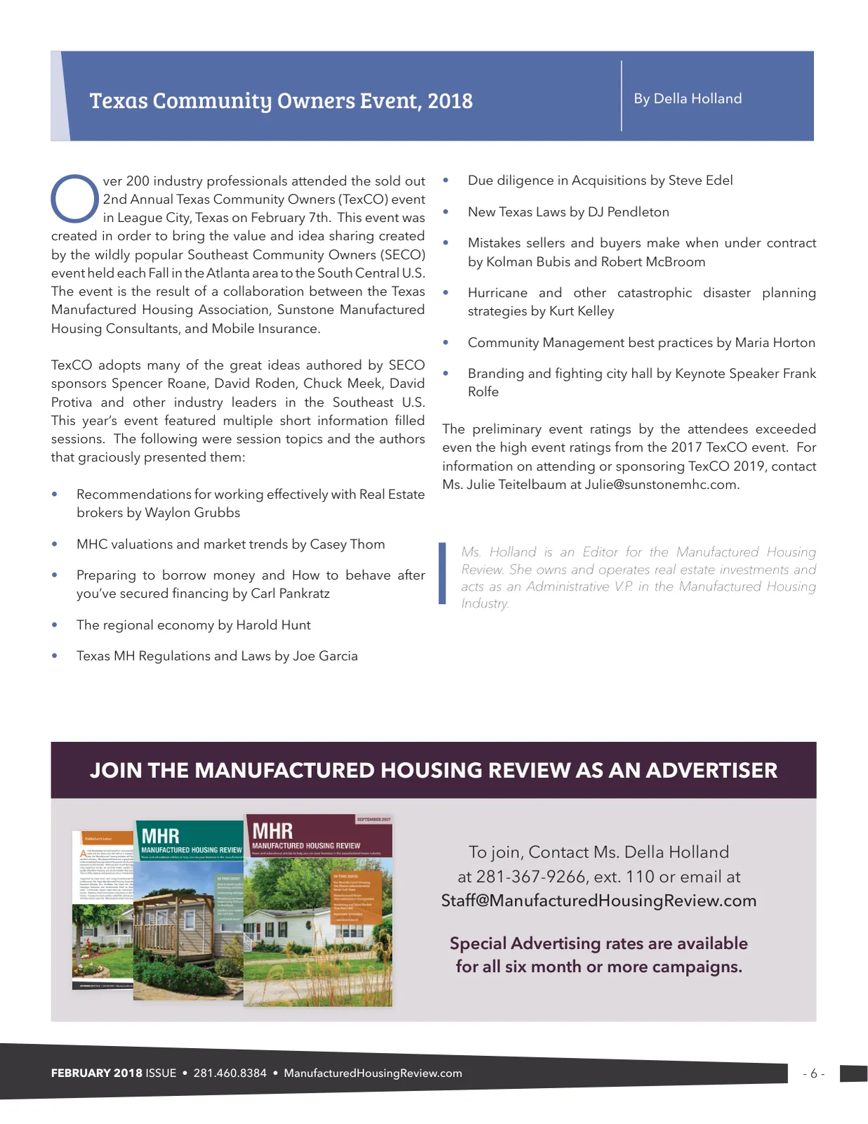 Page 6 of Manufactured Housing Review February 2018