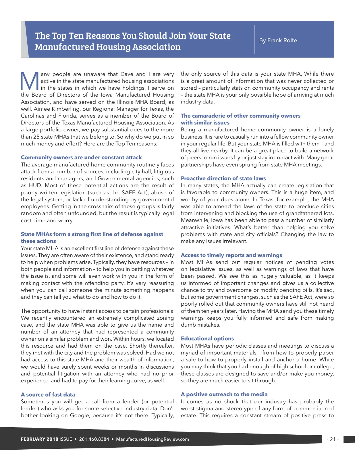 Page 21 of Manufactured Housing Review February 2018
