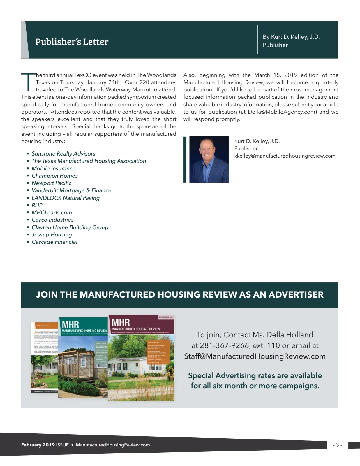Page 3 of Manufactured Housing Review February 2019