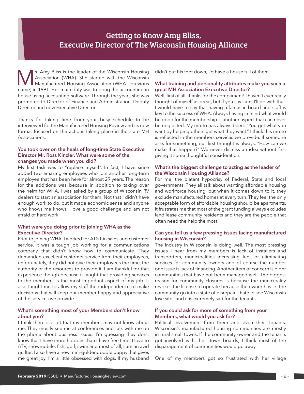 Page 6 of Manufactured Housing Review February 2019