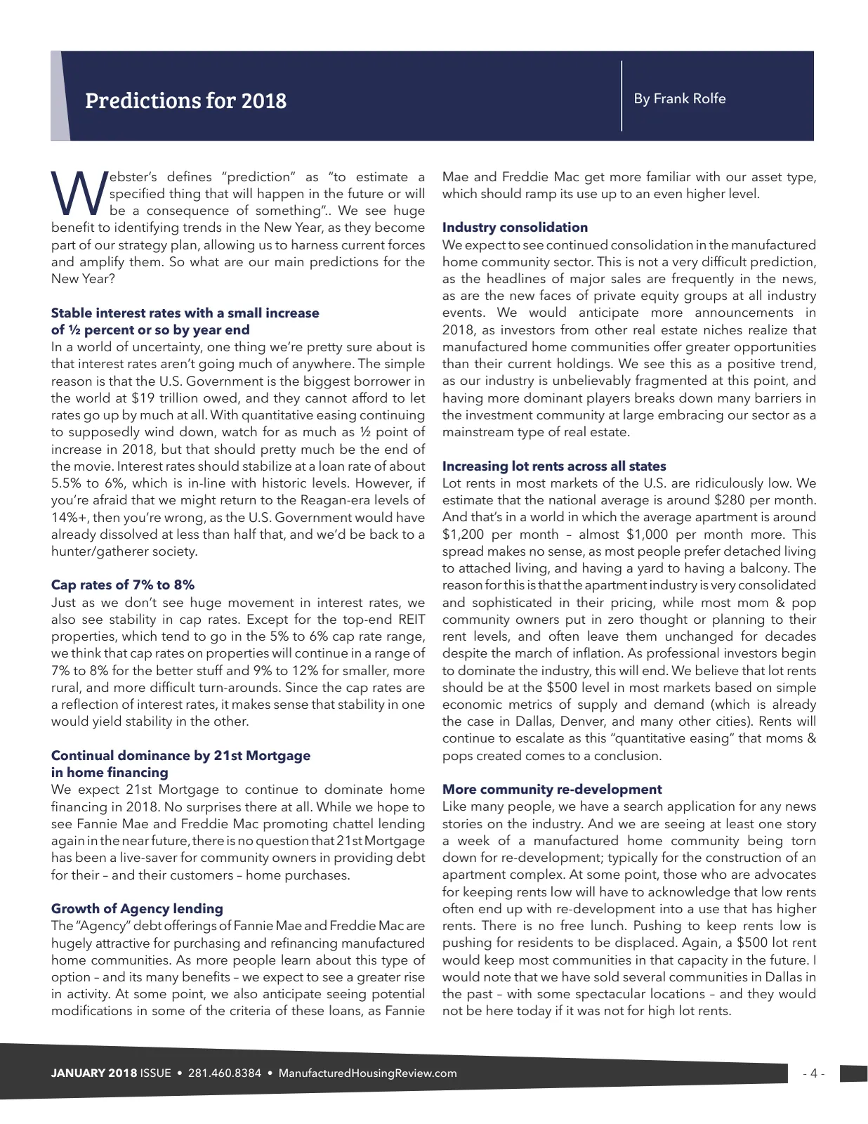 Page 4 of Manufactured Housing Review January 2018