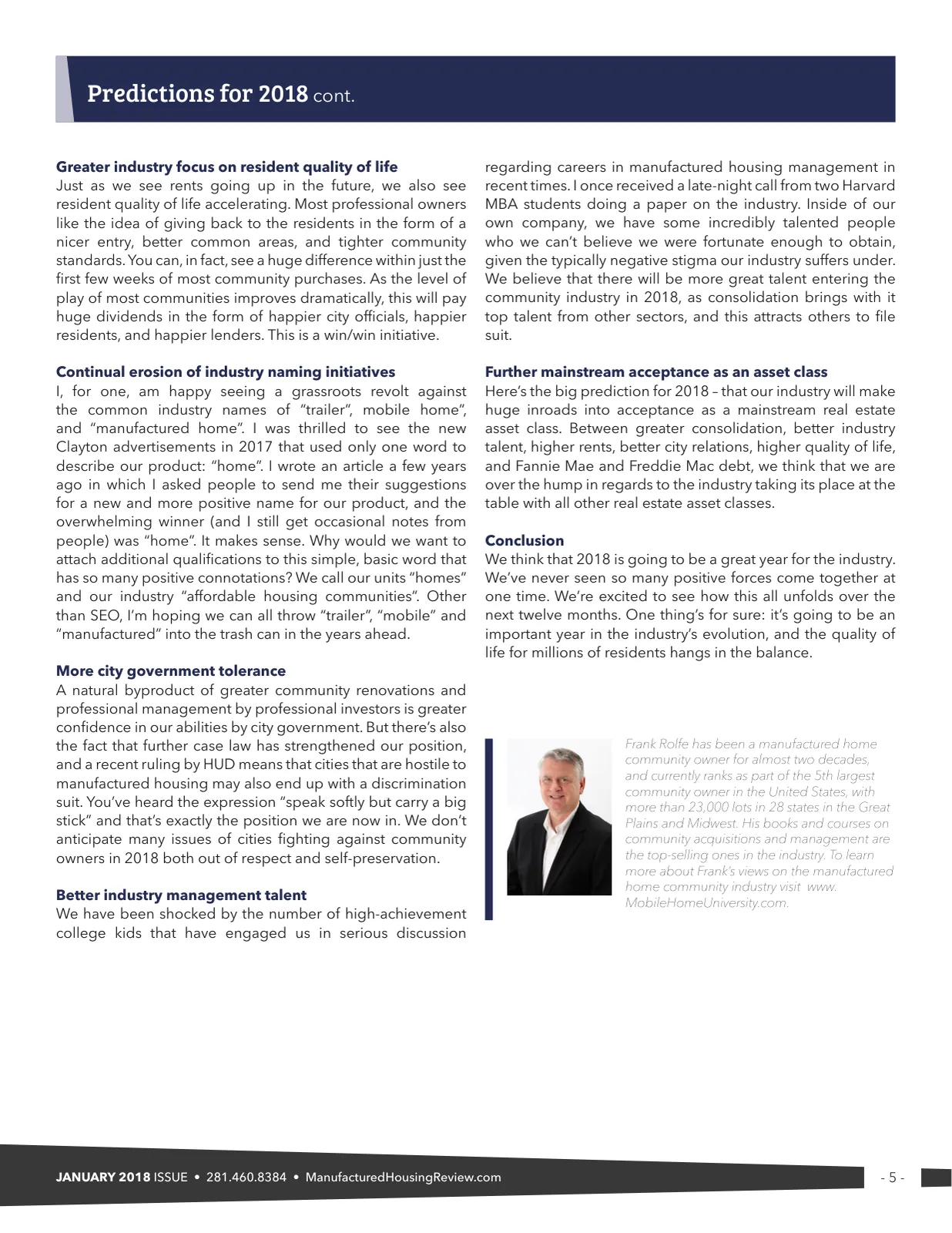Page 5 of Manufactured Housing Review January 2018
