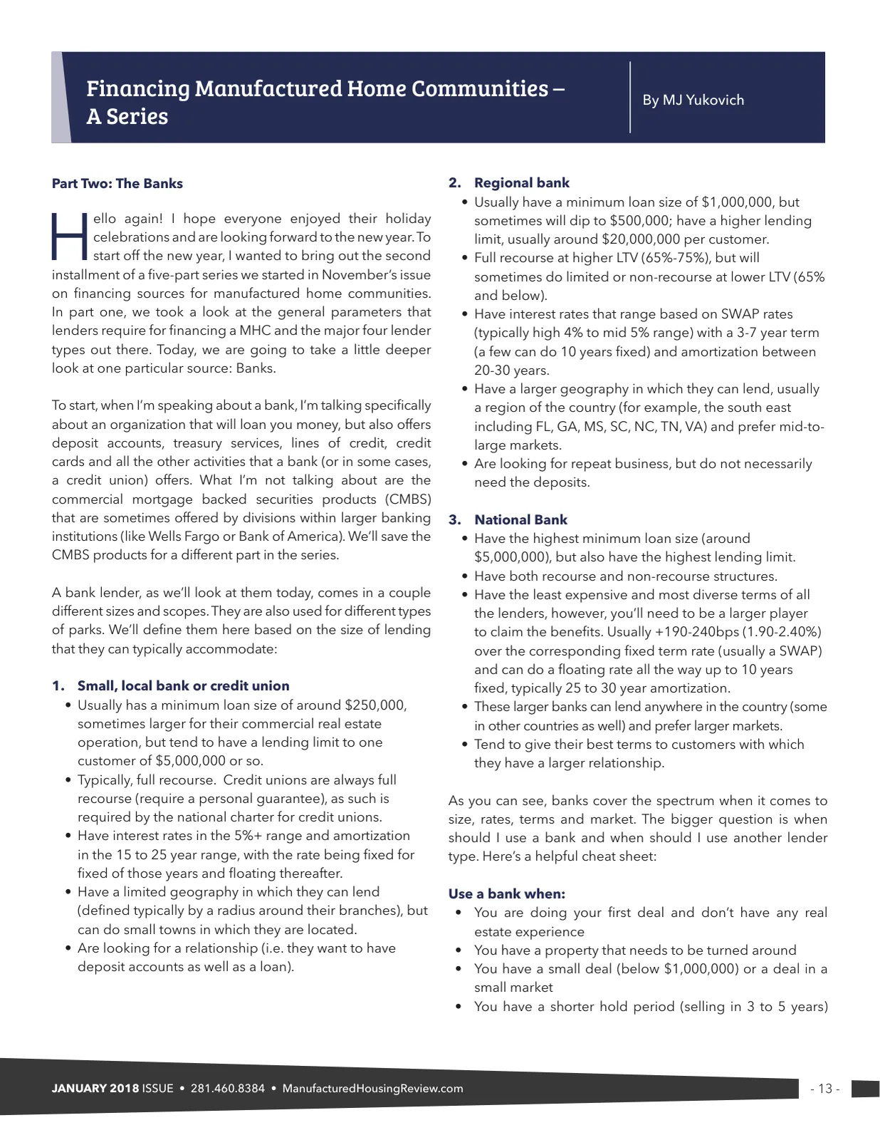 Page 13 of Manufactured Housing Review January 2018