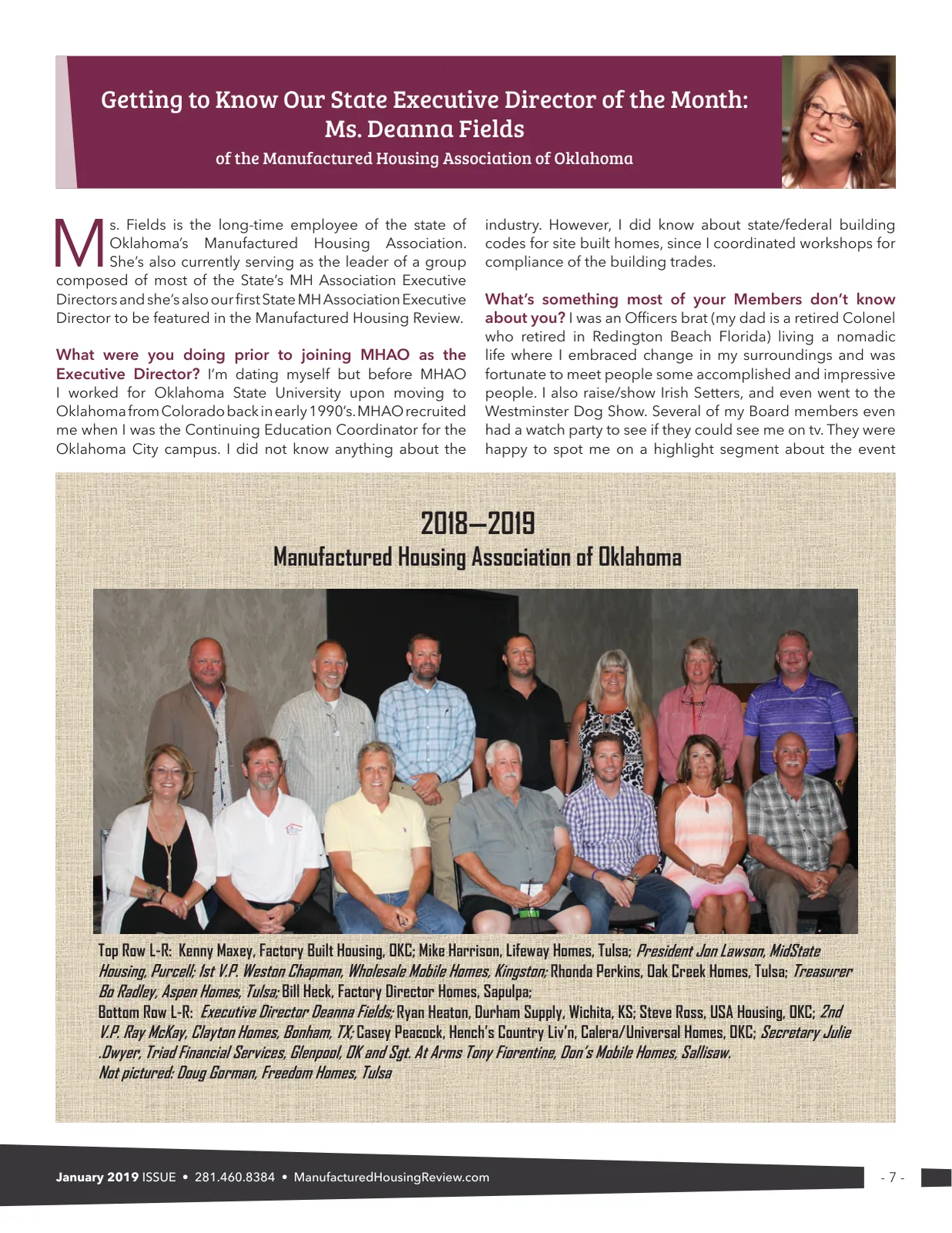 Page 7 of Manufactured Housing Review January 2019