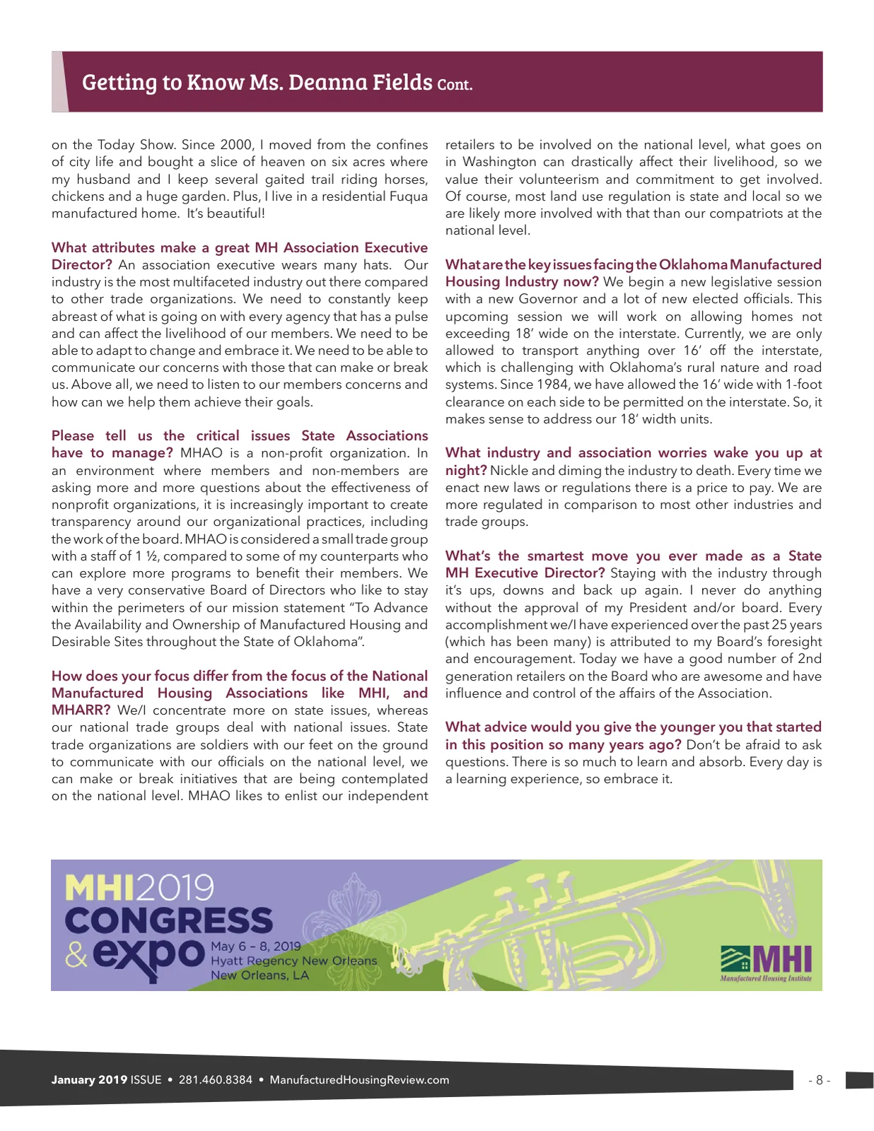 Page 8 of Manufactured Housing Review January 2019