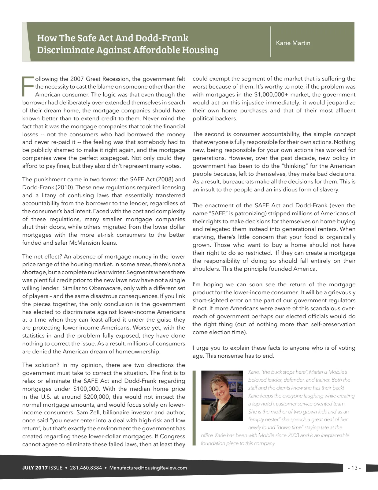 Page 13 of Manufactured Housing Review July 2017