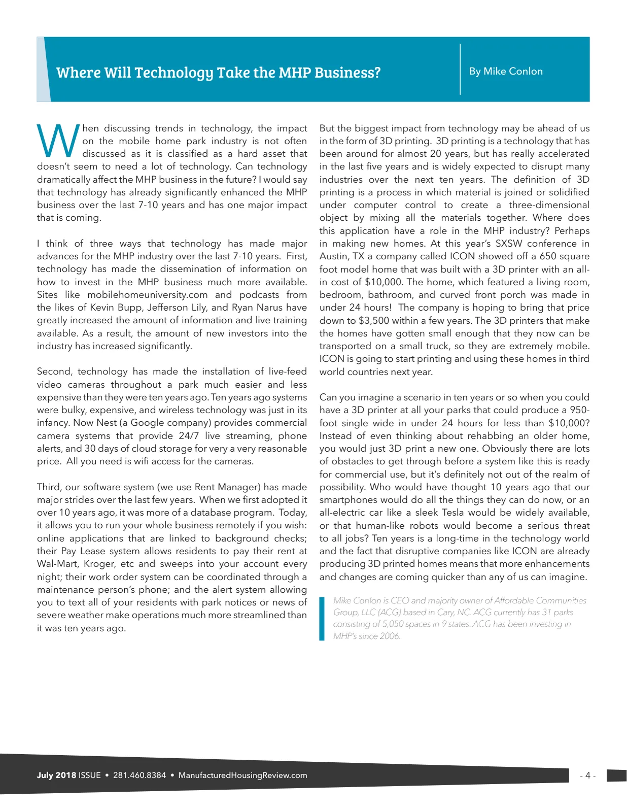 Page 4 of Manufactured Housing Review July 2018
