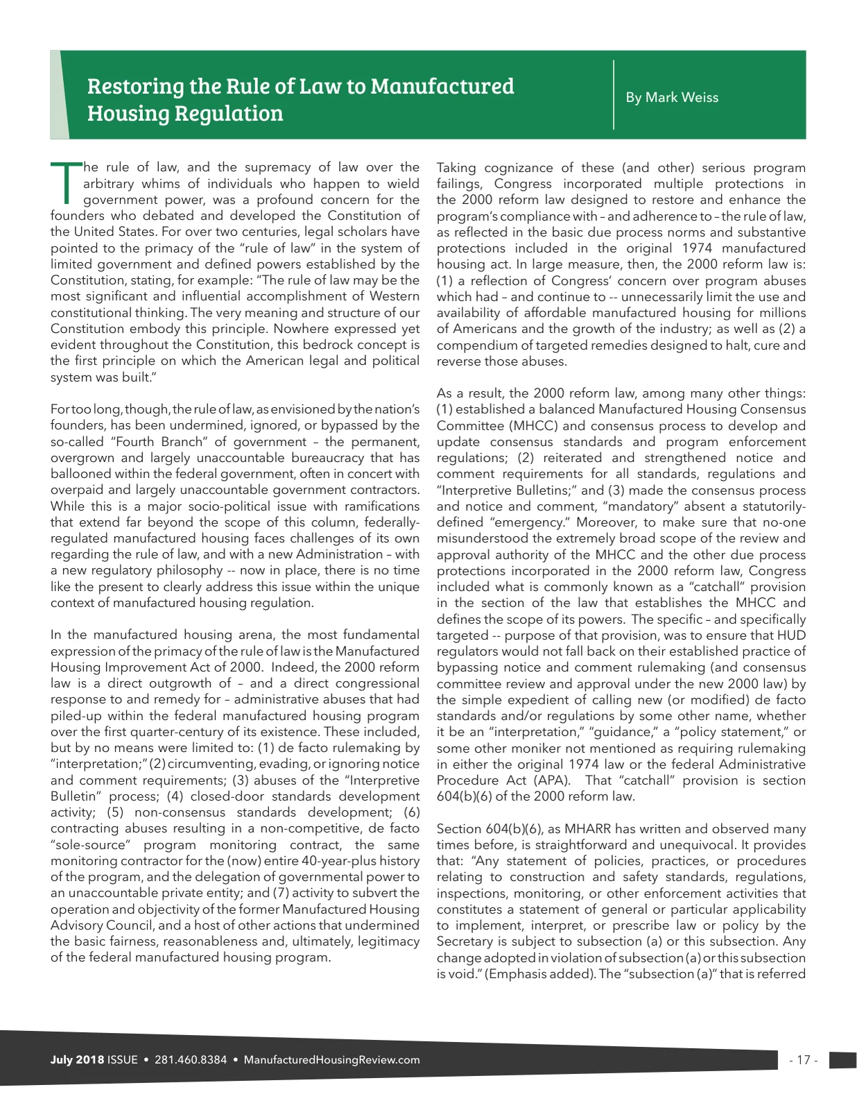 Page 17 of Manufactured Housing Review July 2018