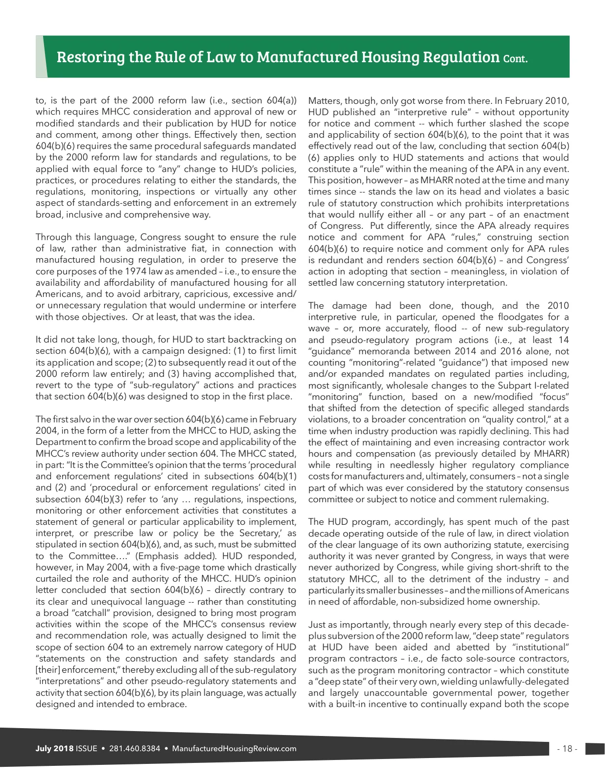 Page 18 of Manufactured Housing Review July 2018
