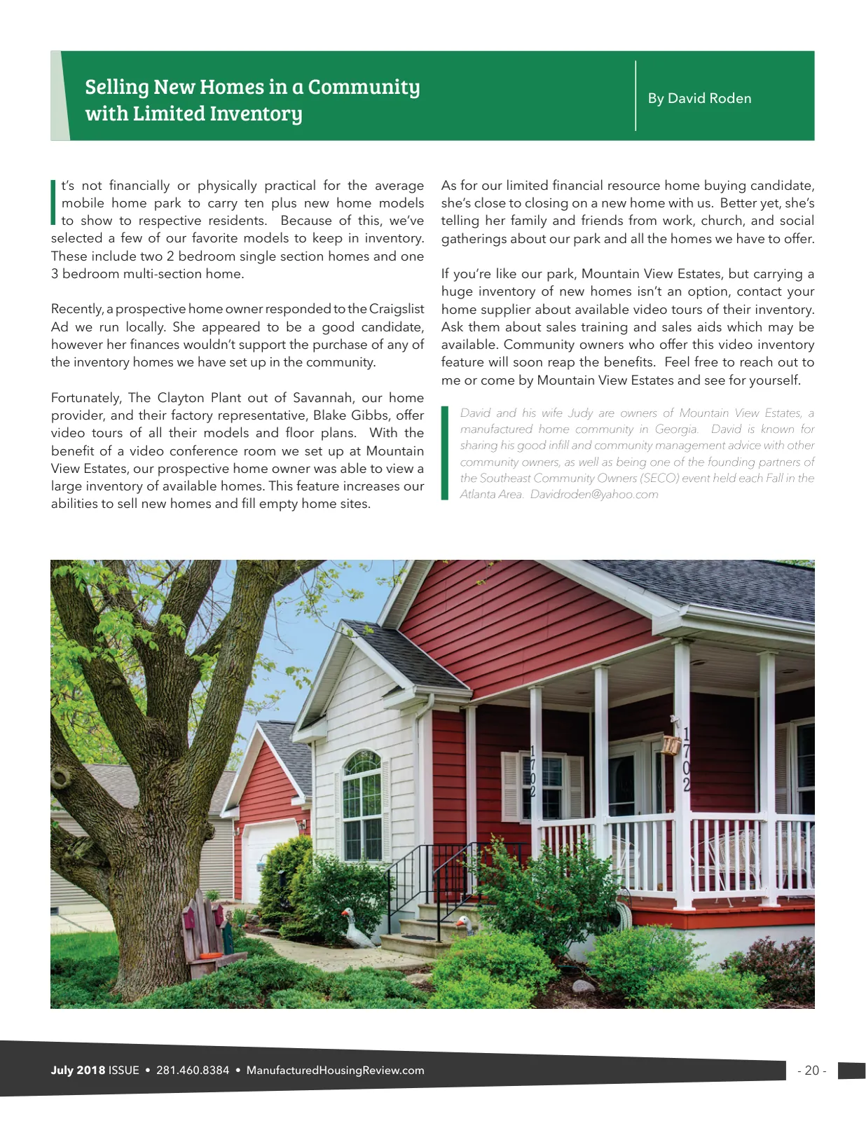 Page 20 of Manufactured Housing Review July 2018