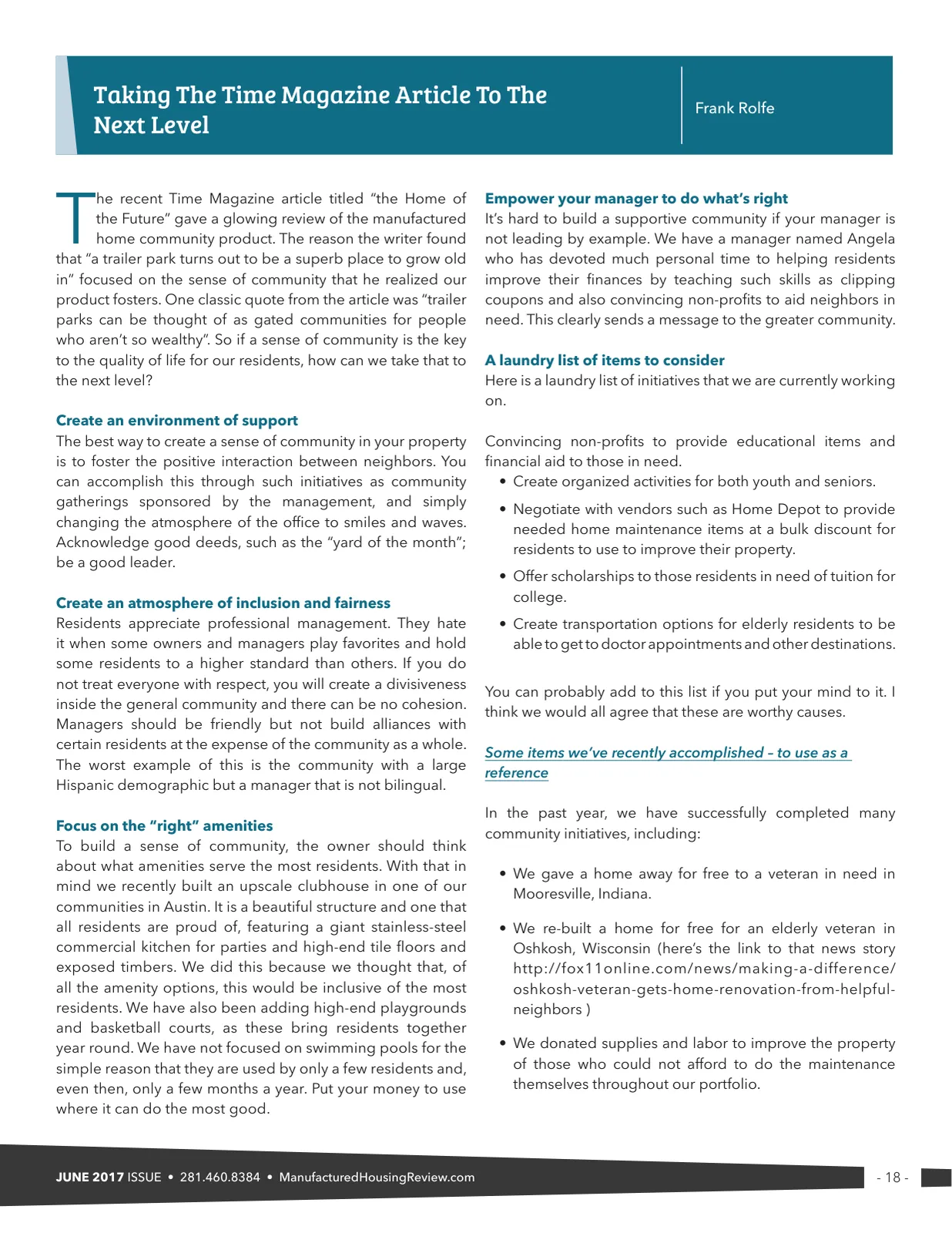 Page 18 of Manufactured Housing Review June 2017
