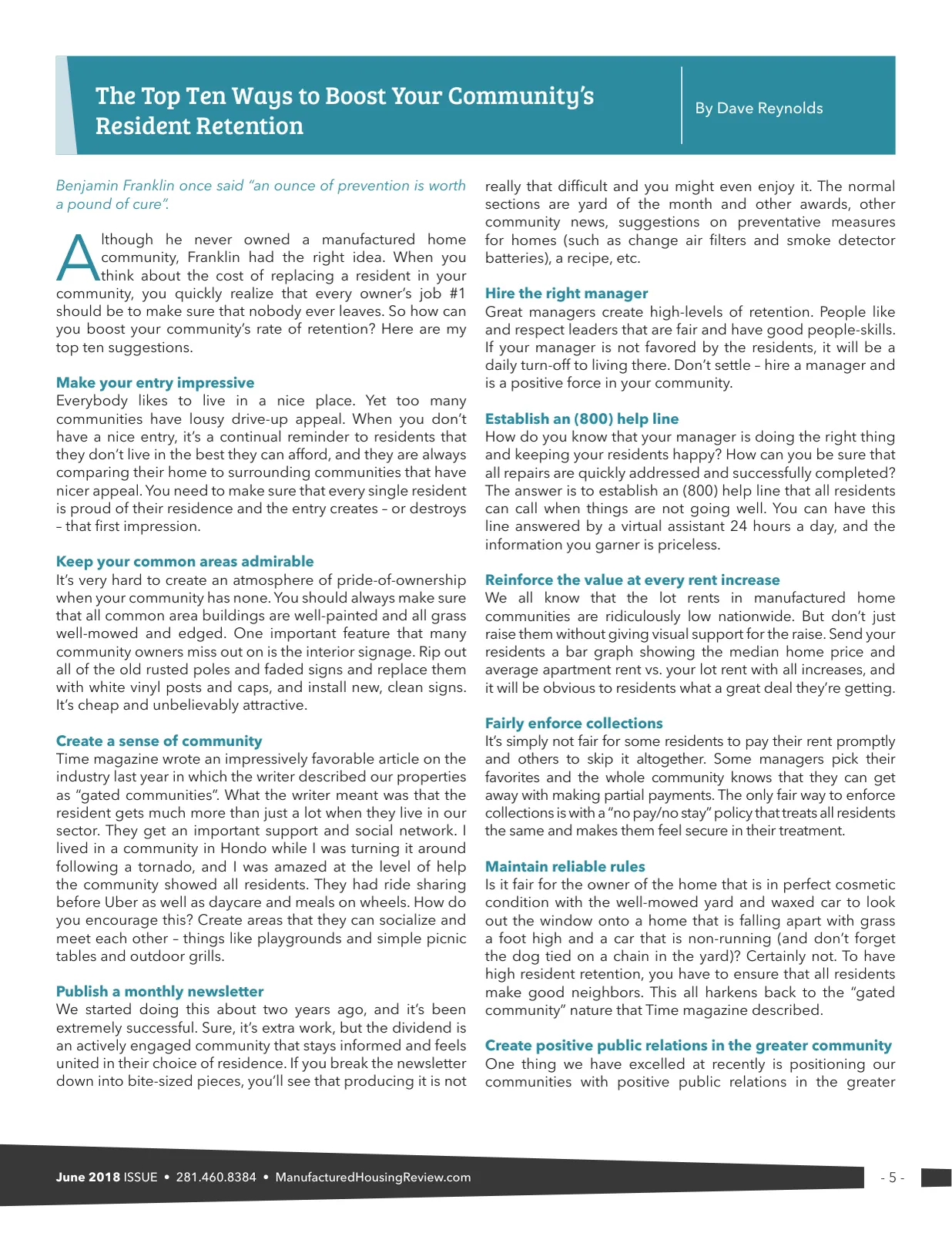 Page 5 of Manufactured Housing Review June 2018