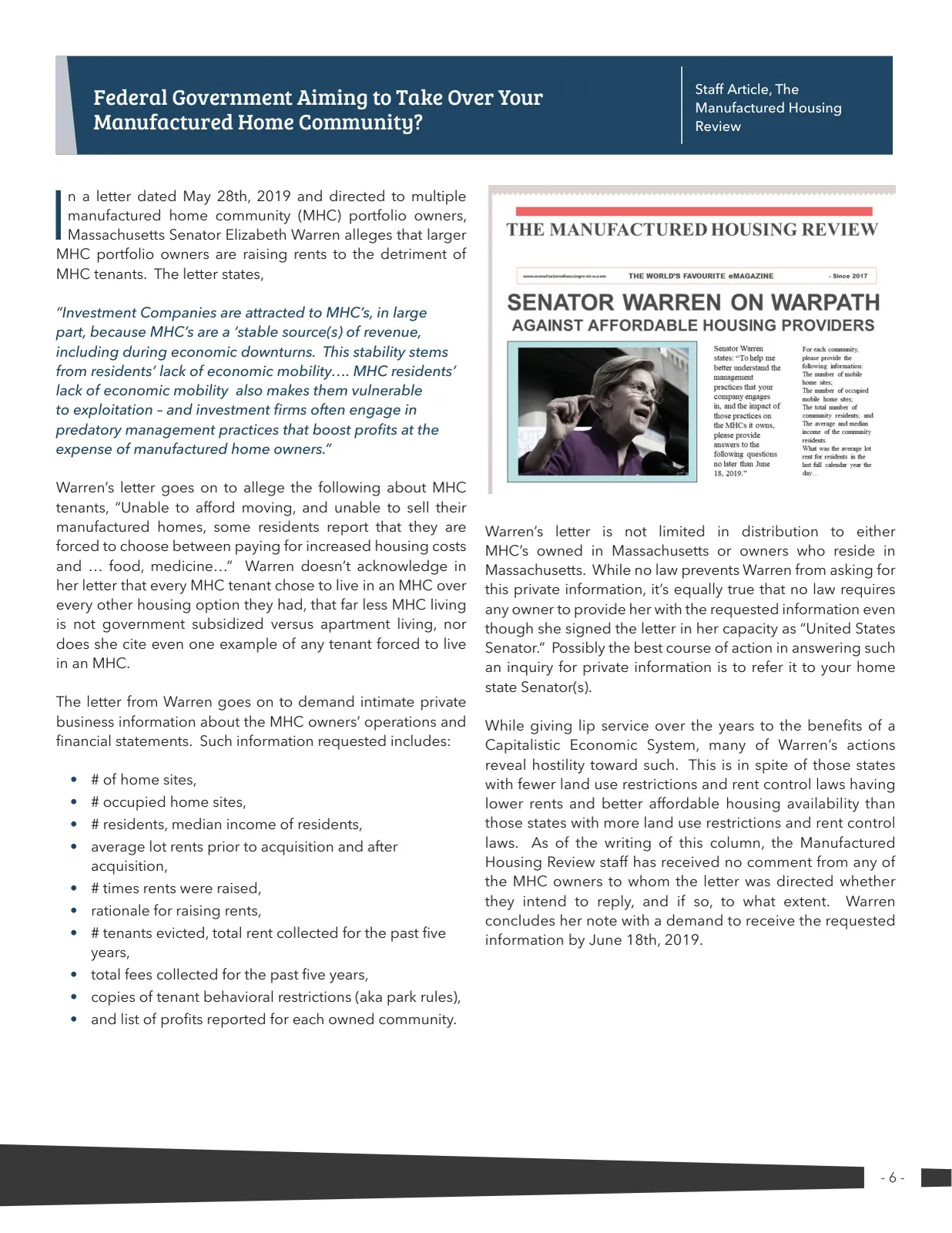 Page 6 of Manufactured Housing Review 2019 Q2