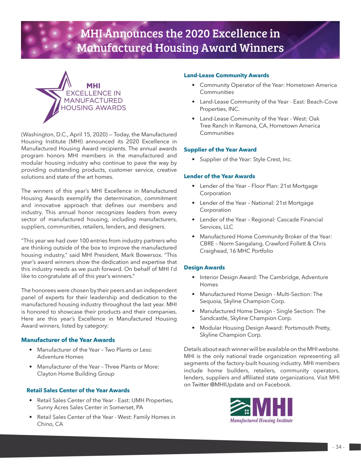 Page 34 of Manufactured Housing Review 2020 Q2