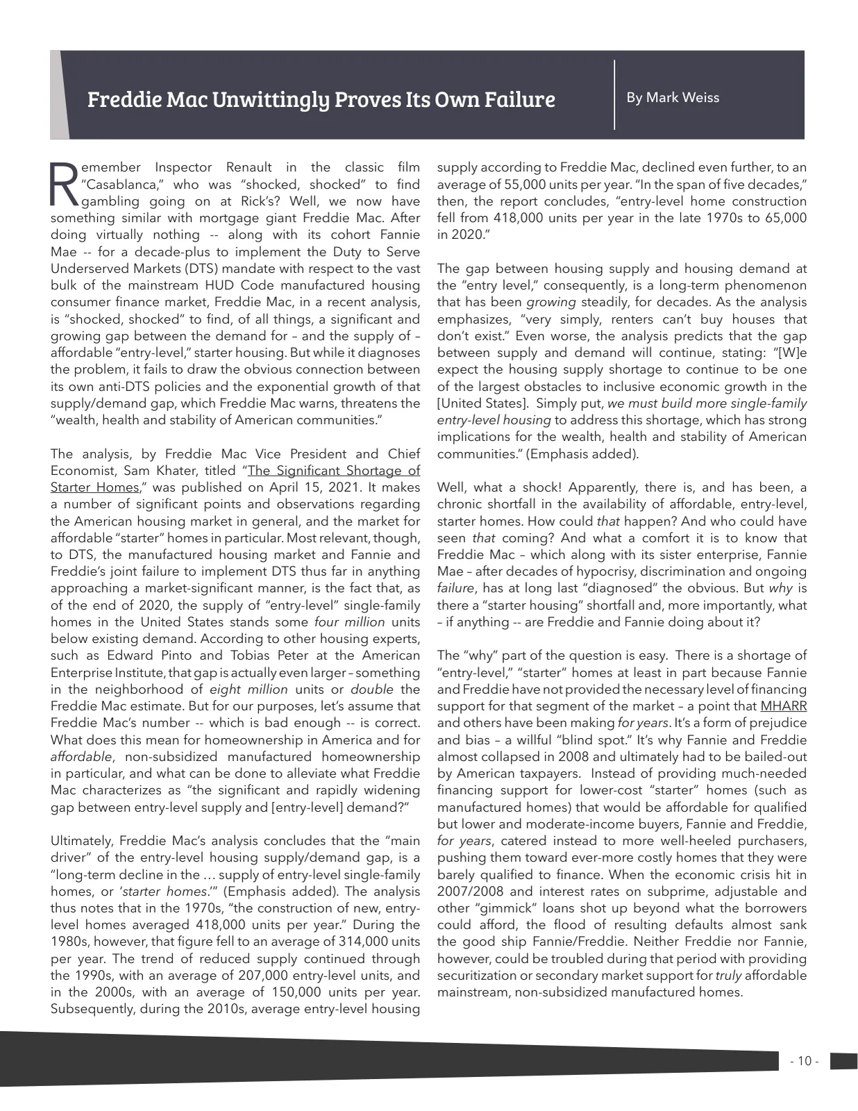 Page 10 of Manufactured Housing Review 2021 Q2