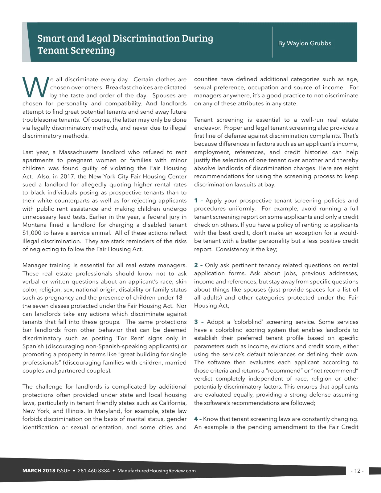 Page 12 of Manufactured Housing Review March 2018
