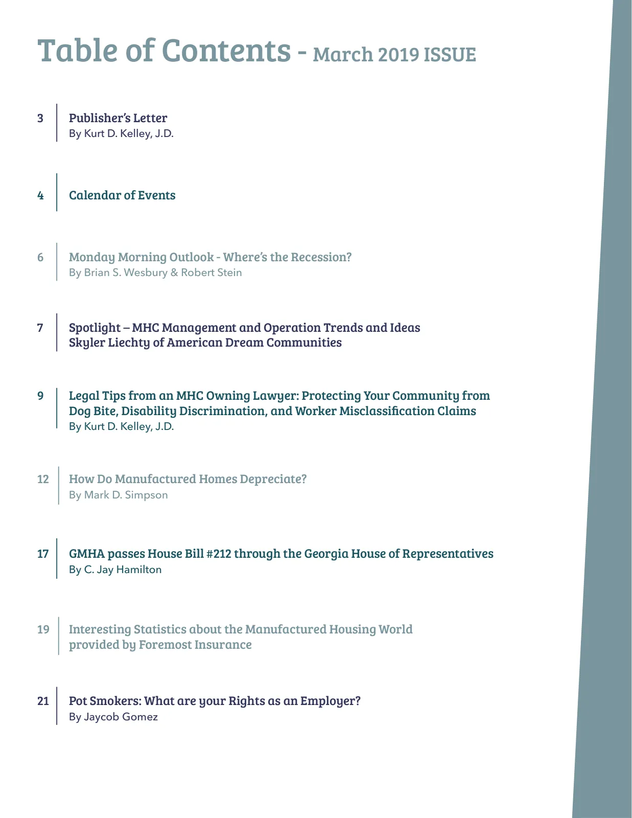 Page 2 of Manufactured Housing Review March 2019