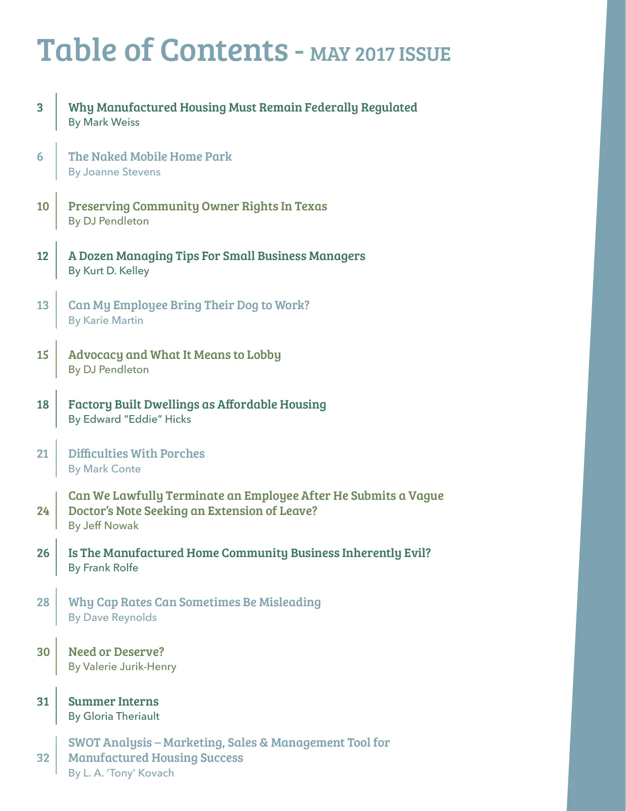 Page 2 of Manufactured Housing Review May 2017
