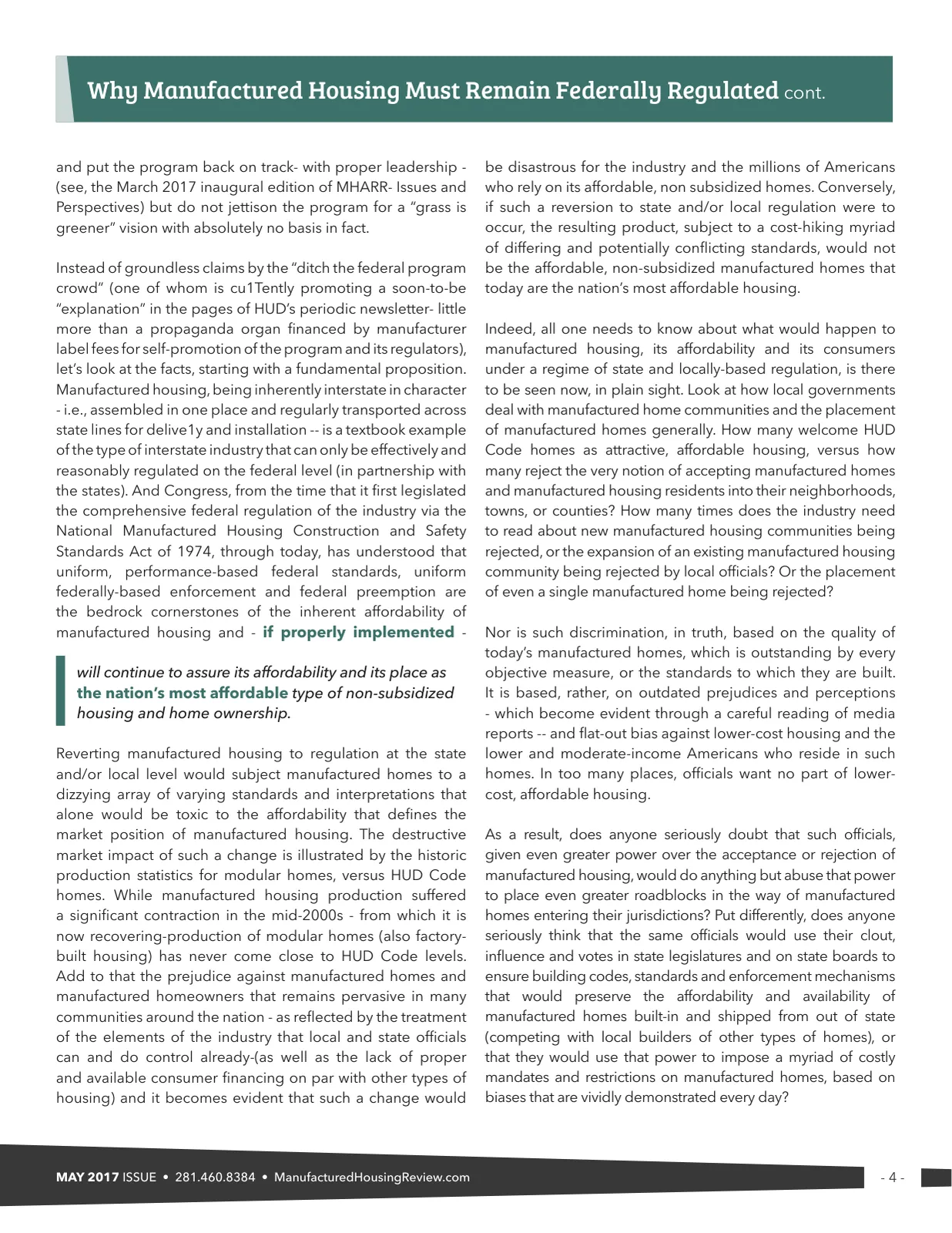 Page 4 of Manufactured Housing Review May 2017