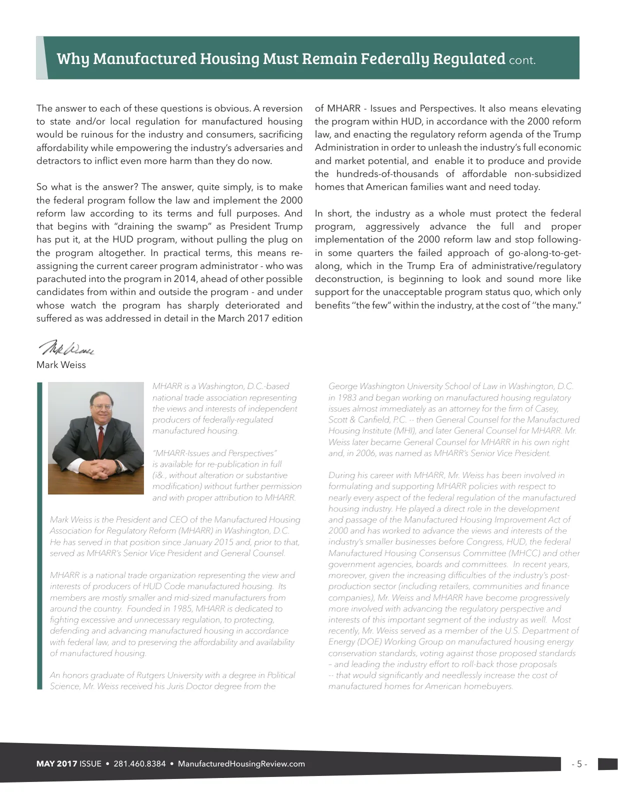 Page 5 of Manufactured Housing Review May 2017