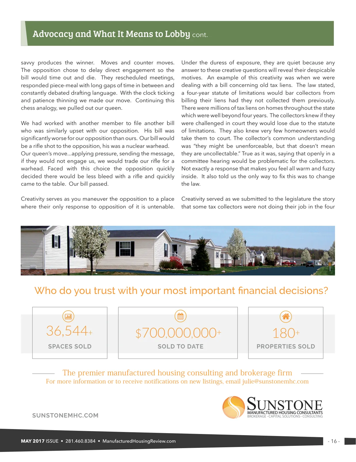 Page 16 of Manufactured Housing Review May 2017
