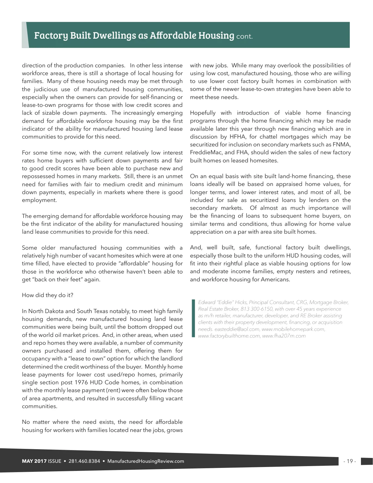 Page 19 of Manufactured Housing Review May 2017