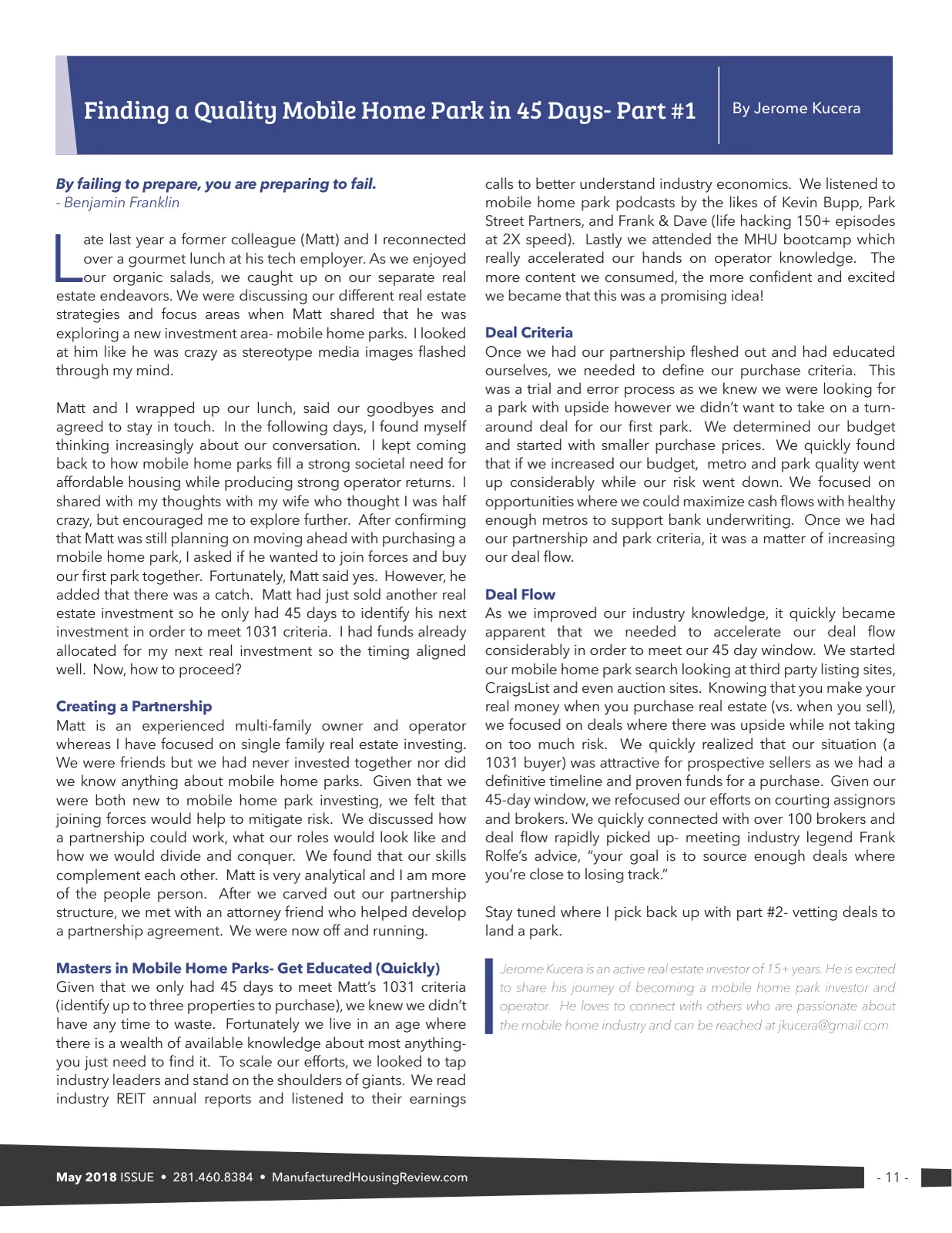 Page 11 of Manufactured Housing Review May 2018