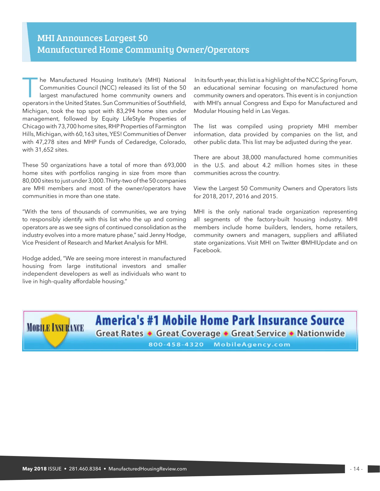 Page 14 of Manufactured Housing Review May 2018