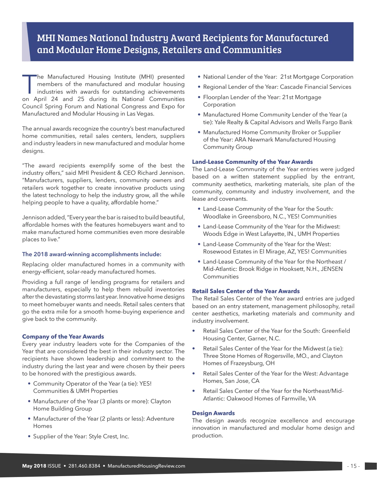 Page 15 of Manufactured Housing Review May 2018