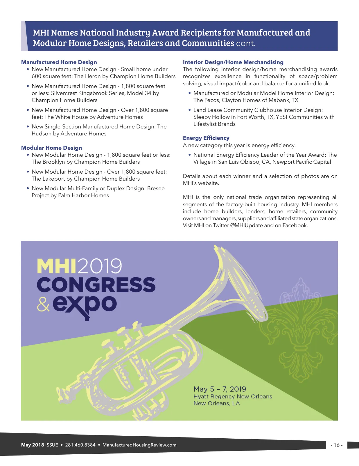 Page 16 of Manufactured Housing Review May 2018