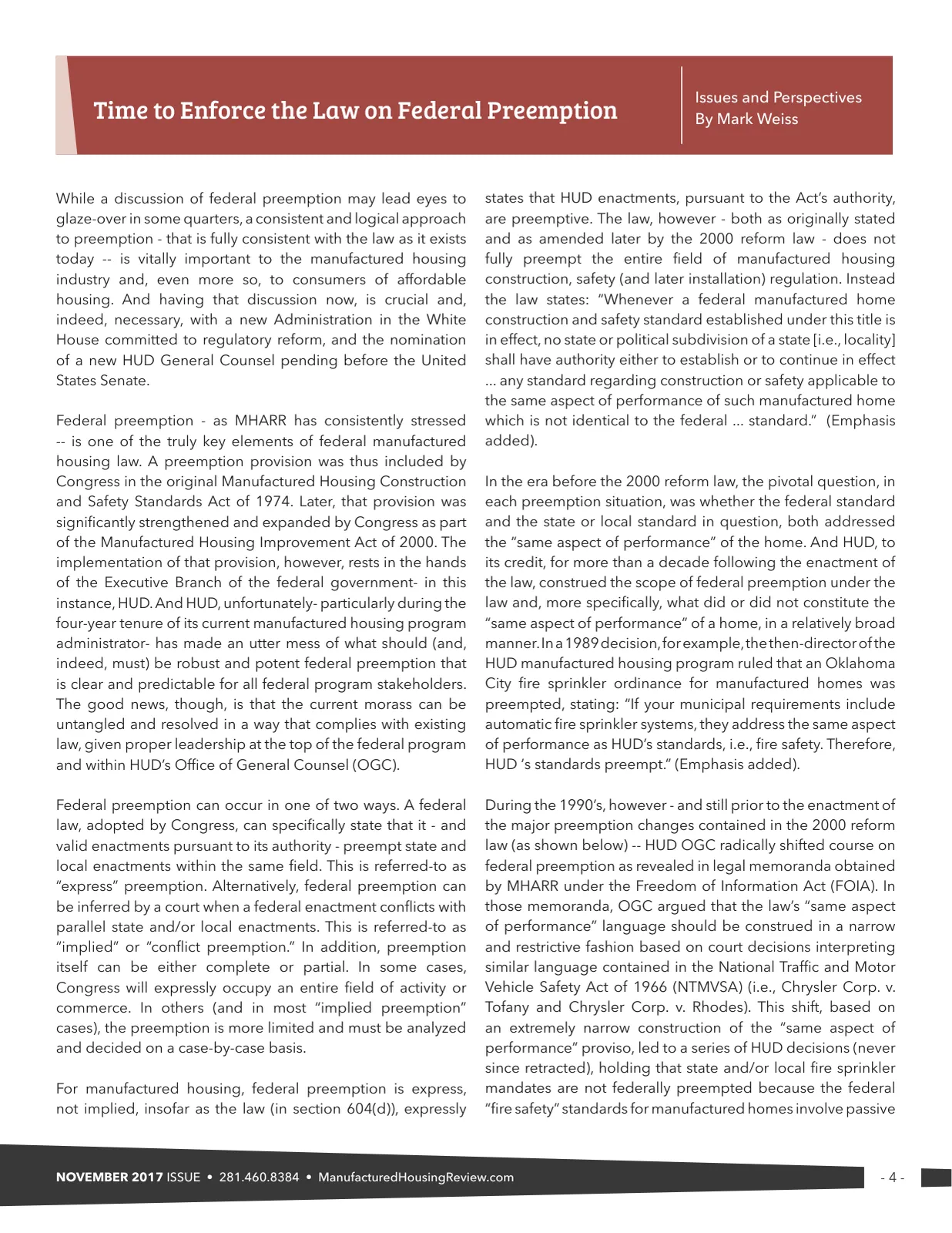 Page 4 of Manufactured Housing Review November 2017