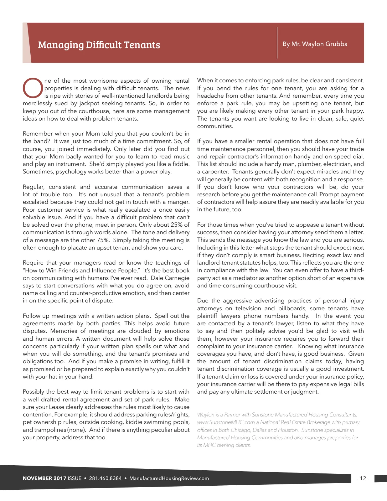 Page 12 of Manufactured Housing Review November 2017