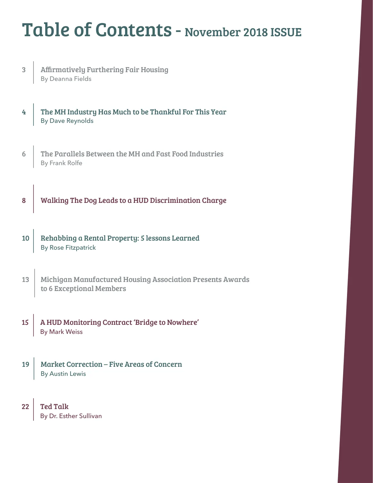 Page 2 of Manufactured Housing Review November 2018