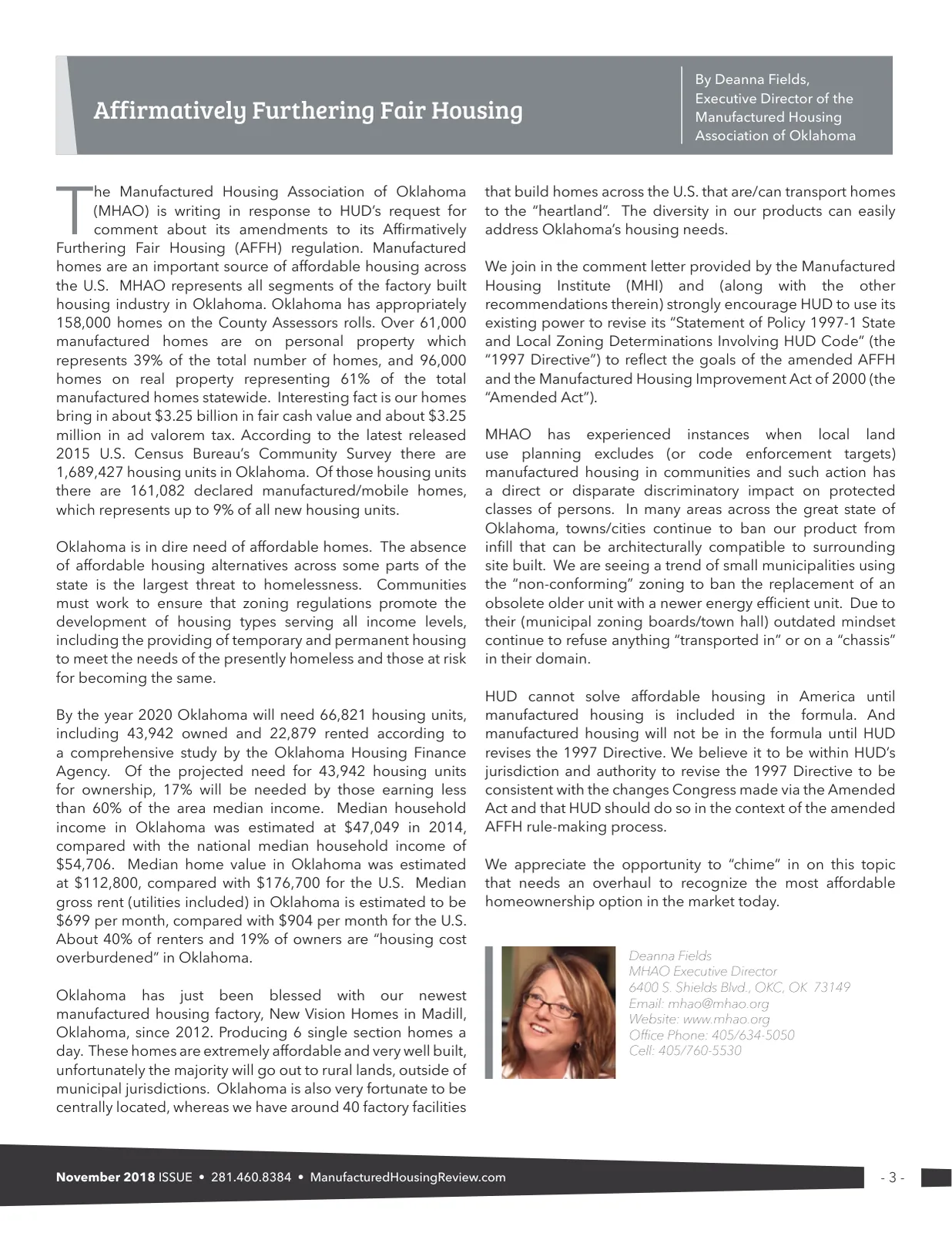 Page 3 of Manufactured Housing Review November 2018