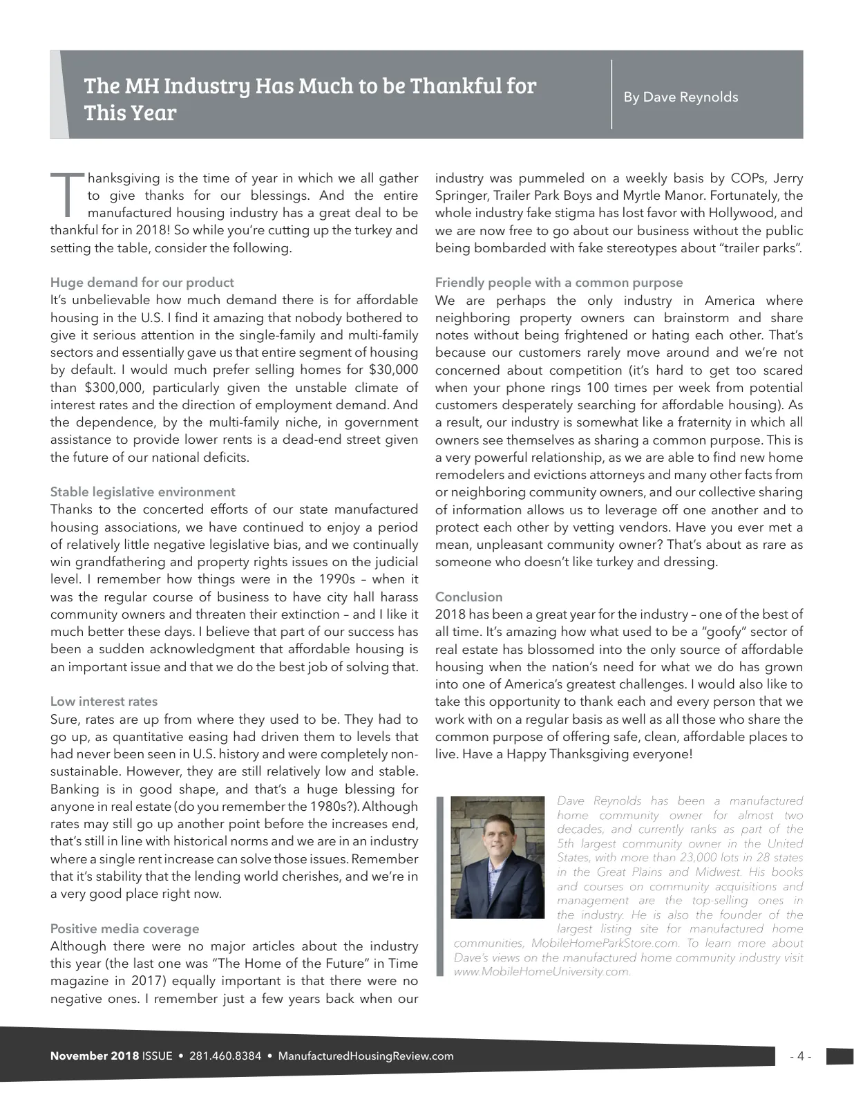 Page 4 of Manufactured Housing Review November 2018
