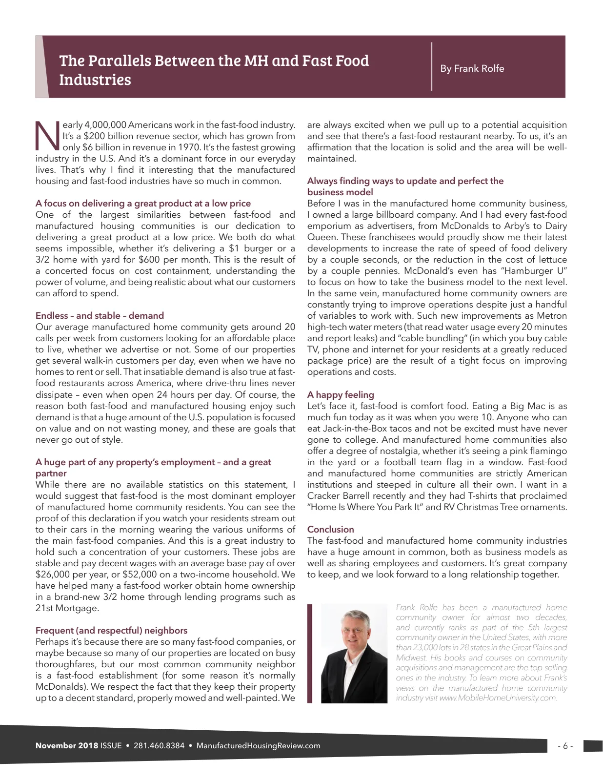 Page 6 of Manufactured Housing Review November 2018