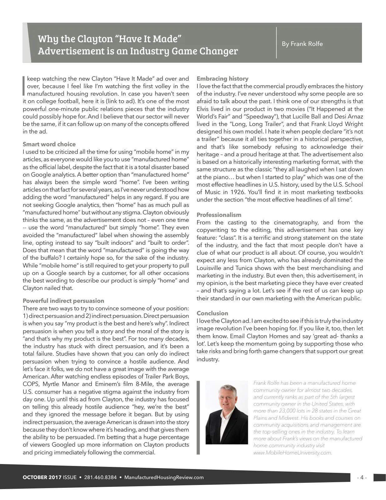 Page 4 of Manufactured Housing Review October 2017